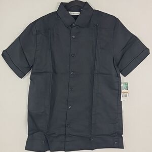 NWT Cubavera Men's Classic-Fit Linen Guayabera Short-Sleeved Black Shirt Size S